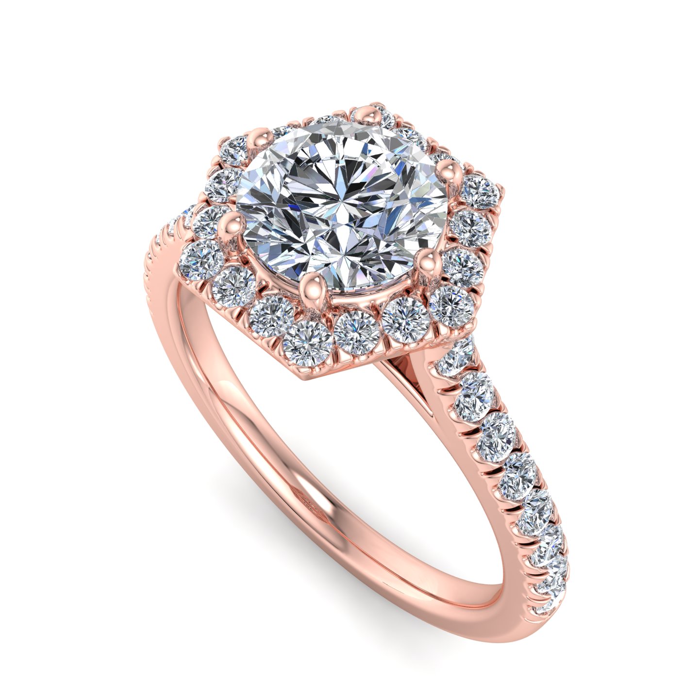 Lily Hexagon frame Halo Engagement Ring